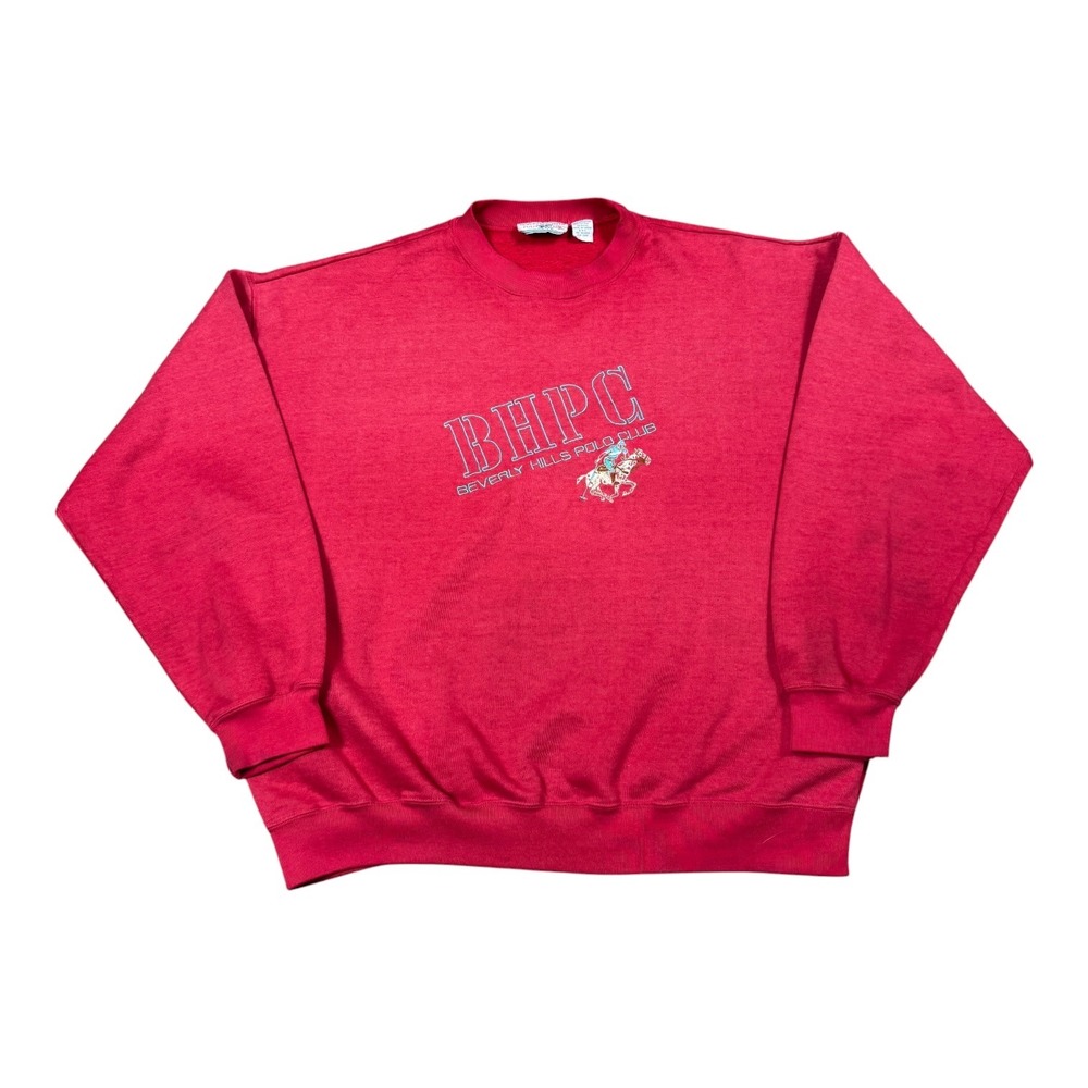 Vintage 90s Beverly Hills Polo Club Red Distressed Sweatshirt Men's XL BOXY